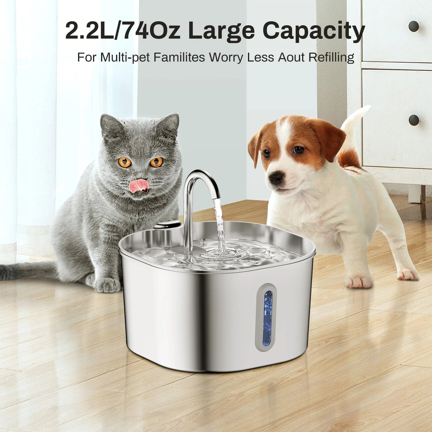 Stainless Steel Smart Pet Water Fountain — 2.2L Ultra-Quiet Filtered Drinking Dispenser for Cats & Dogs