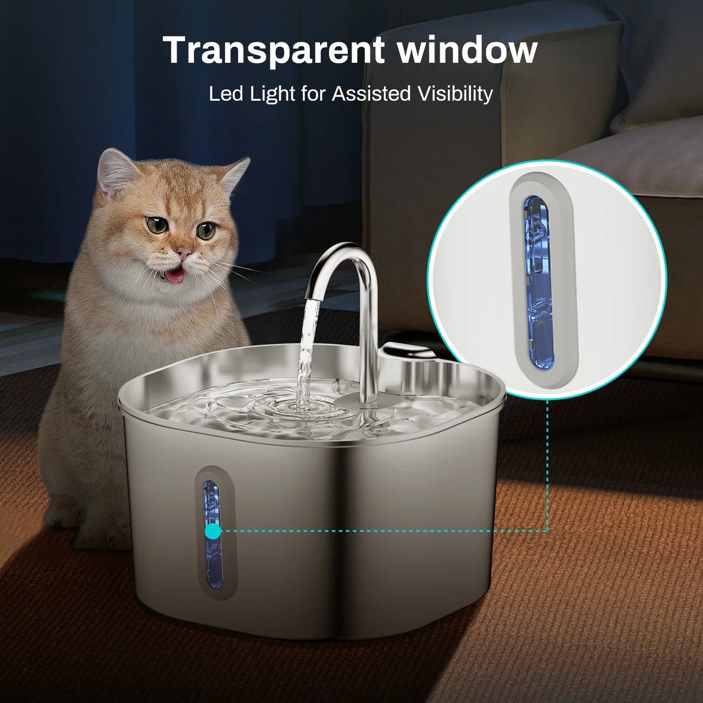 Stainless Steel Smart Pet Water Fountain — 2.2L Ultra-Quiet Filtered Drinking Dispenser for Cats & Dogs