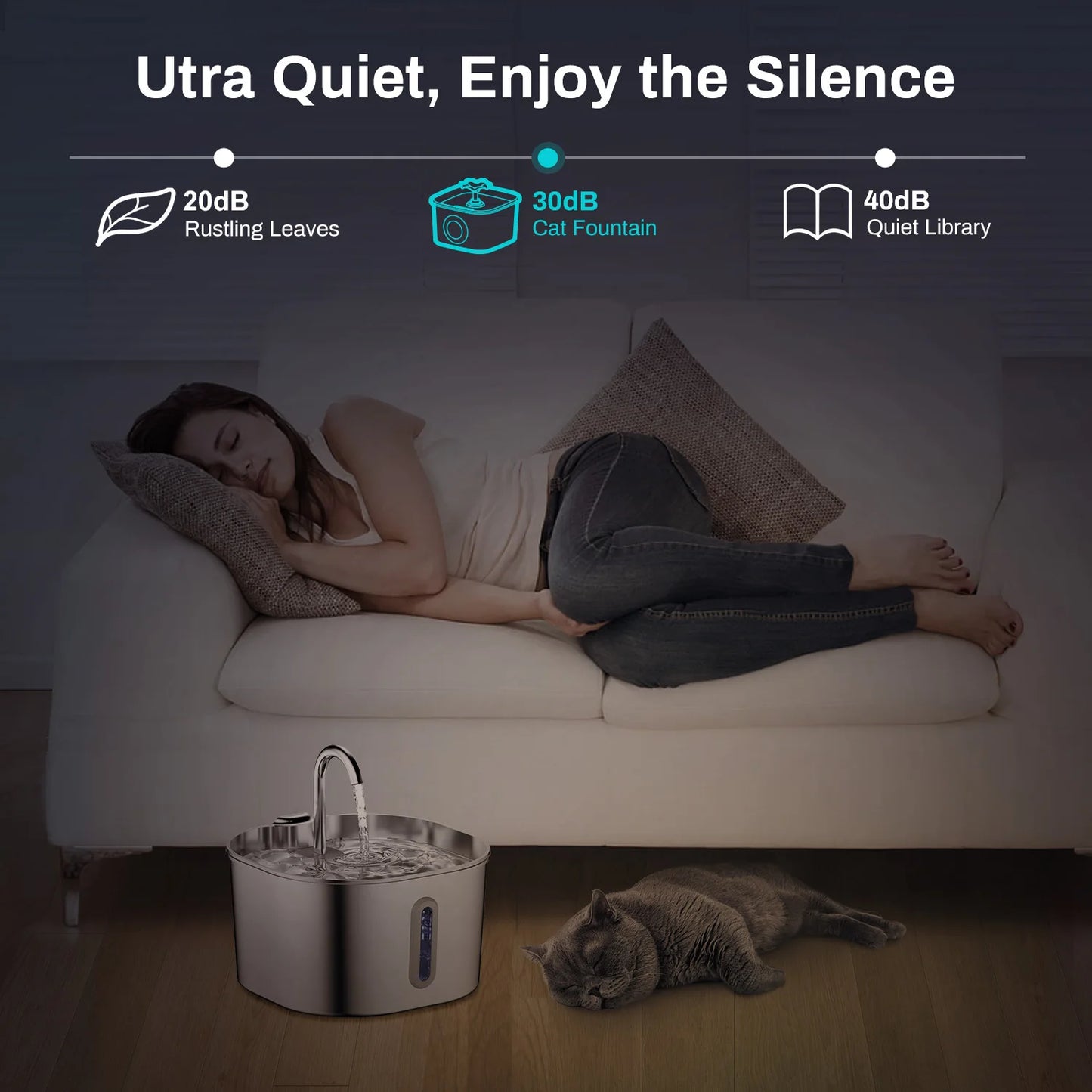 Stainless Steel Smart Pet Water Fountain — 2.2L Ultra-Quiet Filtered Drinking Dispenser for Cats & Dogs