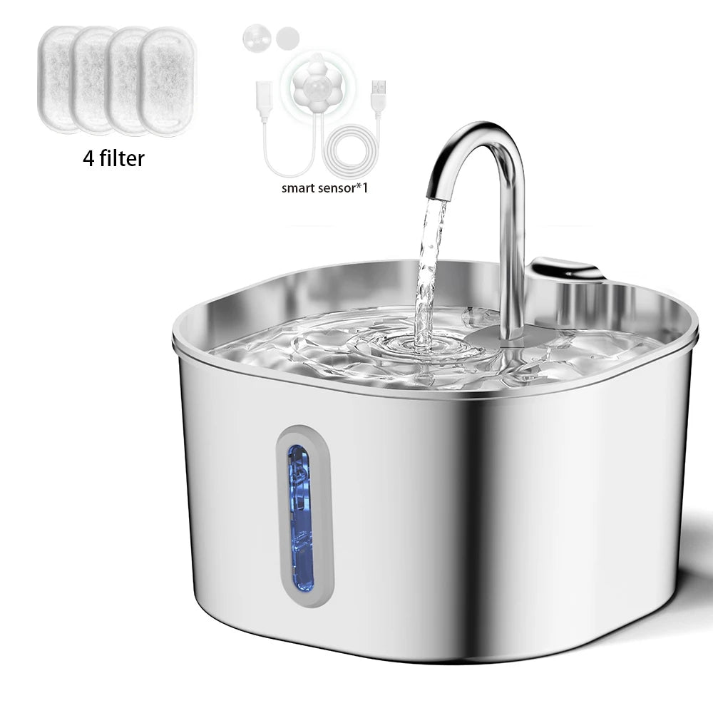 Stainless Steel Smart Pet Water Fountain — 2.2L Ultra-Quiet Filtered Drinking Dispenser for Cats & Dogs