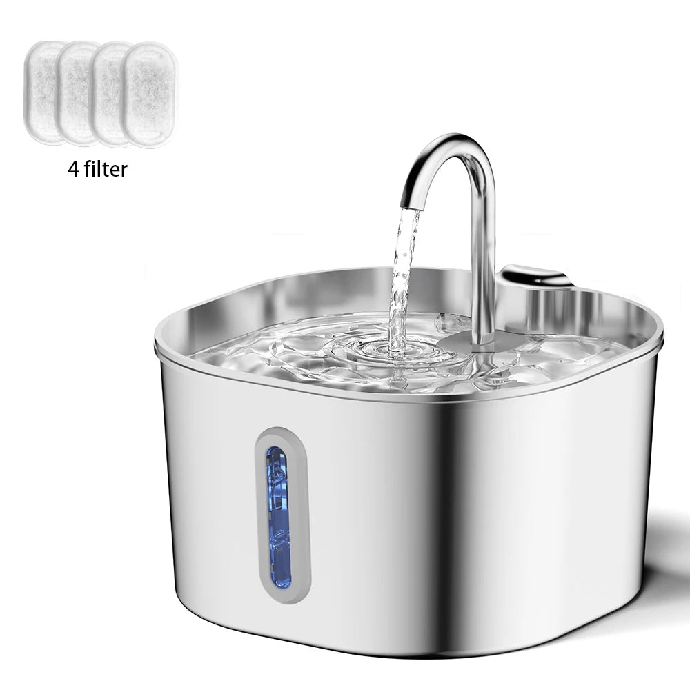 Stainless Steel Smart Pet Water Fountain — 2.2L Ultra-Quiet Filtered Drinking Dispenser for Cats & Dogs